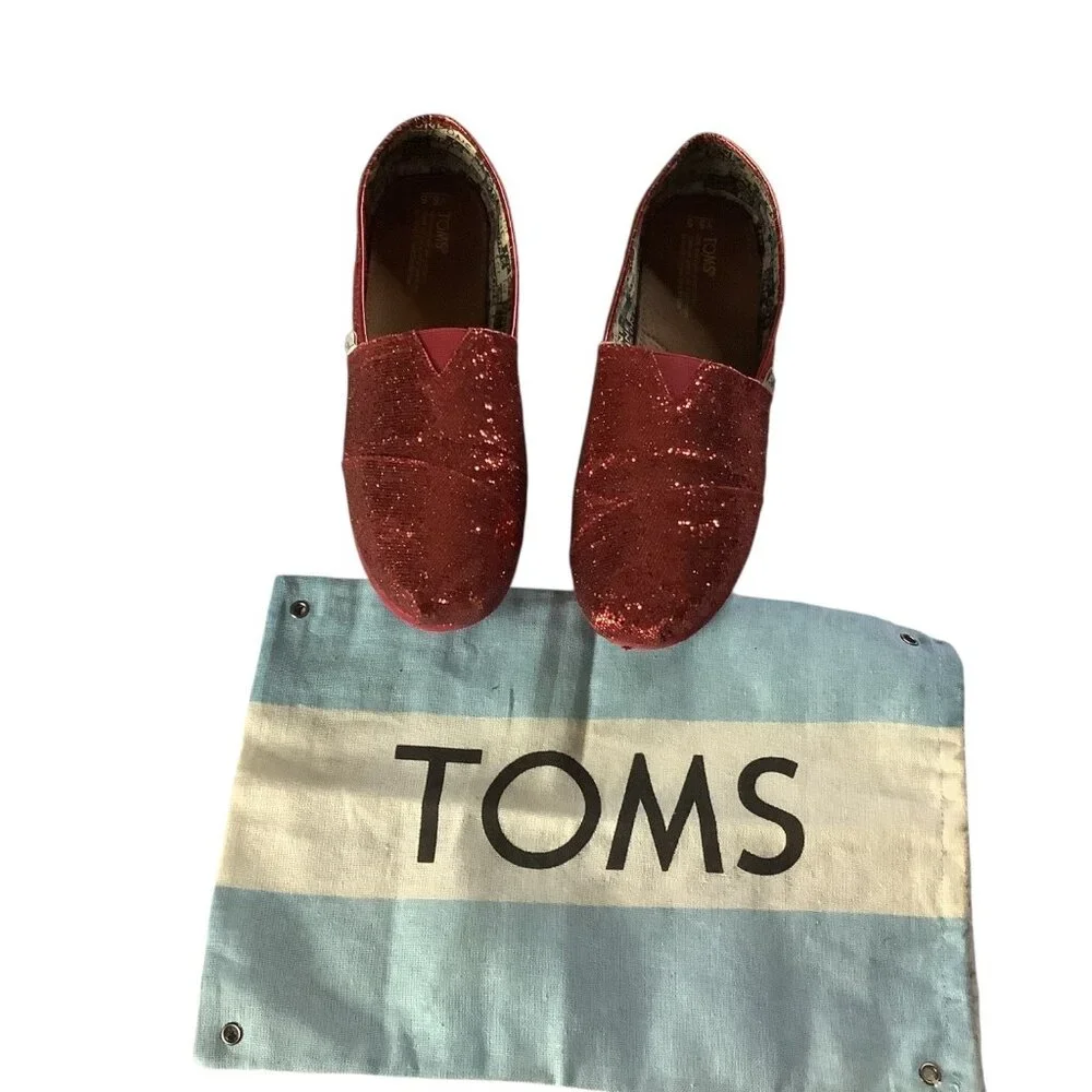 Toms Youth Classic Red Glitter Slip On Shoes Size 5.5‎ Lightweight Casual Flats